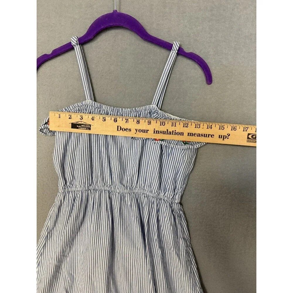 Janie and Jack Girls Size 10 Blue White Stripe Embroidered Poppy Floral Dress